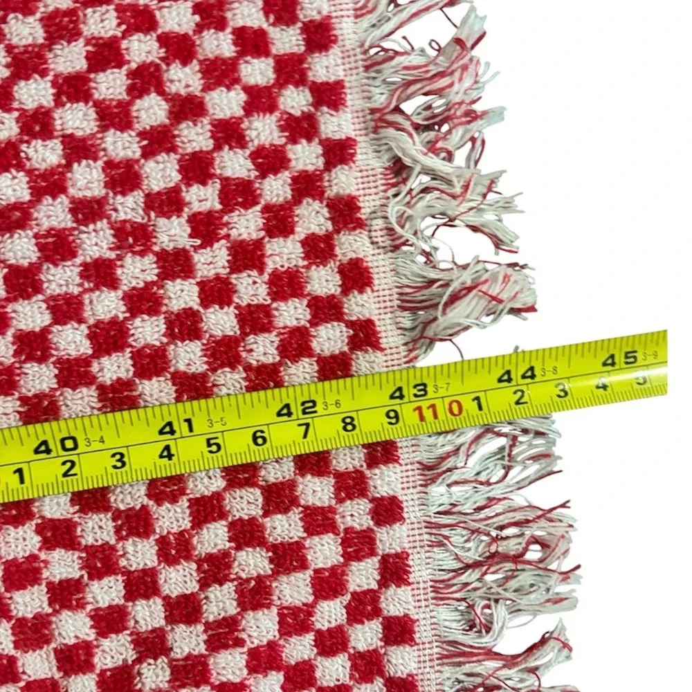 Fieldcrest Vintage MCM Red White Gingham Bath Hand Towel Set 100% Cotton USA